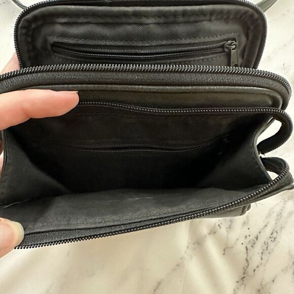 Fossil Vintage Y2k Cross Body Purse Bag Black Leather Chunky Pockets Square - Picture 7 of 7